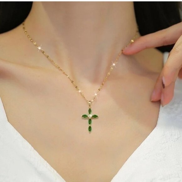 53. Rhinestones stainless steel cross necklace
